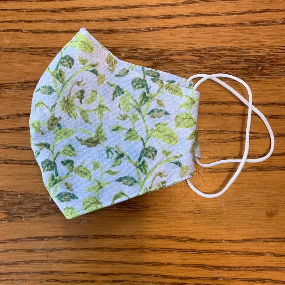 Handmade Floral Cotton Reusable Face Mask Green Ivy Print Soft Breathable Medium
